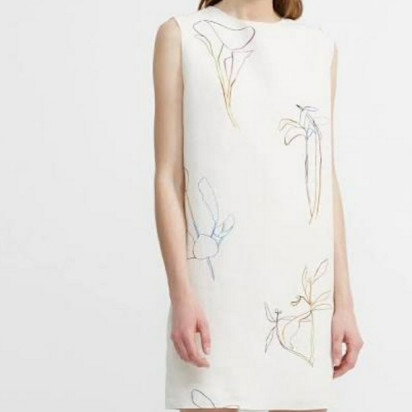 NWOT - Theory sleeveless dress linen print shift - Picture 3 of 11